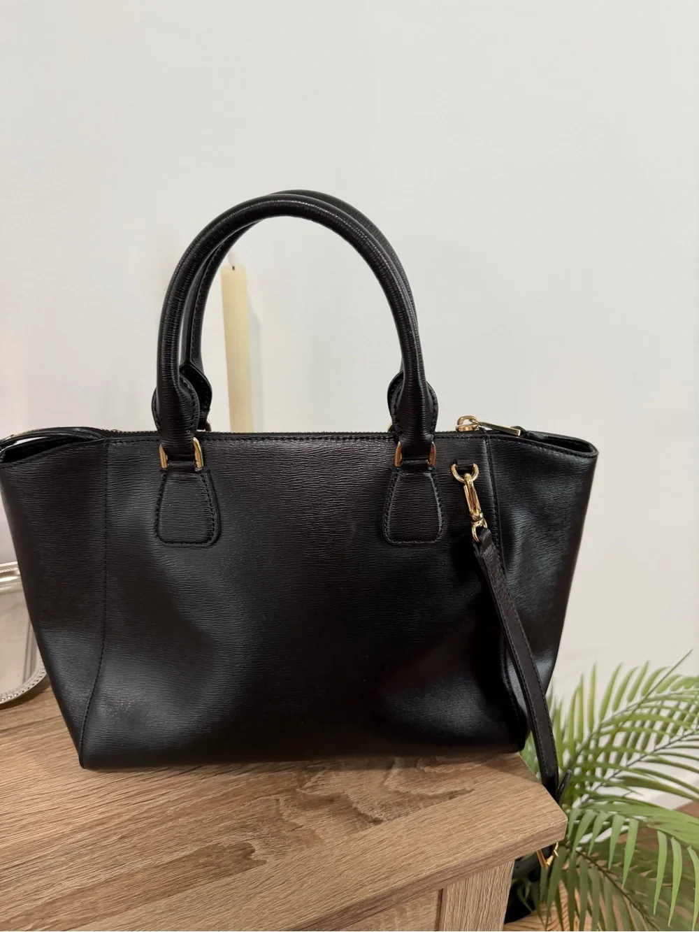 Lauren Ralph Lauren Stefanie II Black Leather Satchel Tote Crossbody Bag Classic